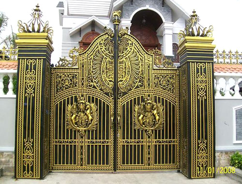 cổng tự động âm sàn 4 cánh nhôm đúc