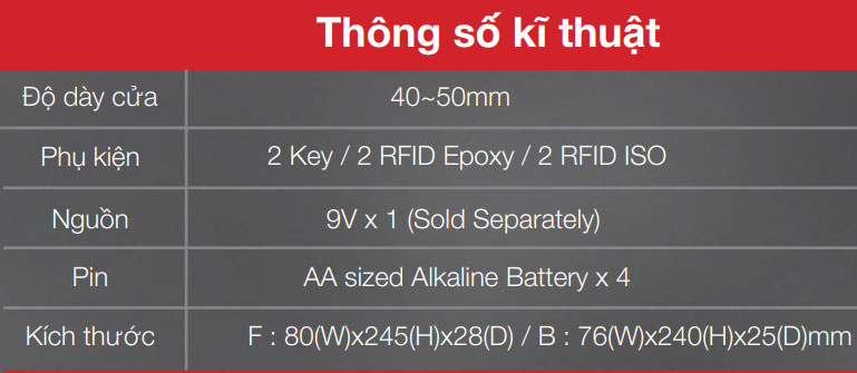 Thông số khóa điện tử Epic ES - 7000K