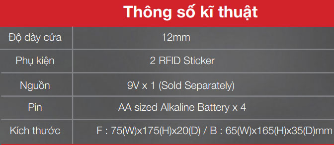 Thông số Khóa cửa Epic ES - 303G