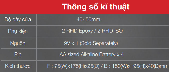 Thông số kỹ thuật khóa vân tay Epic ES - F300D