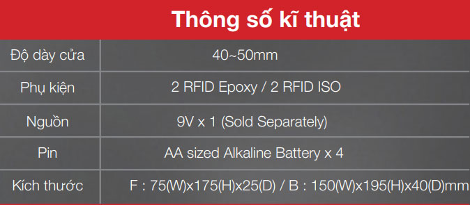 thông số Khóa cửa điện tử Epic F700G