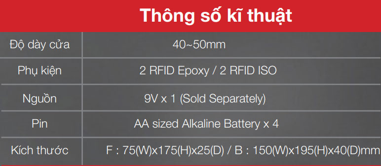 Thông số Khóa điện tử Epic ES - F500H