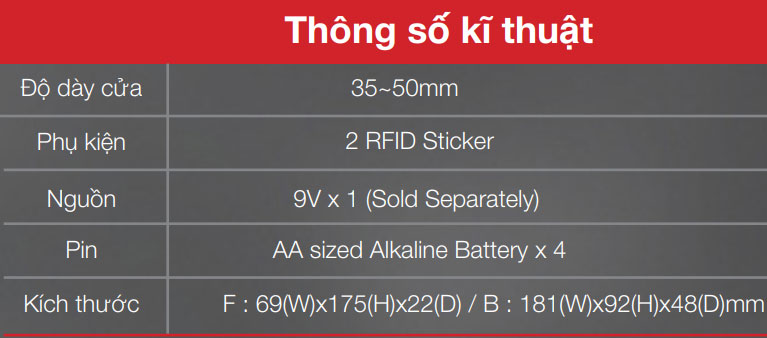 Thông số Khóa Epic N - TOUCH