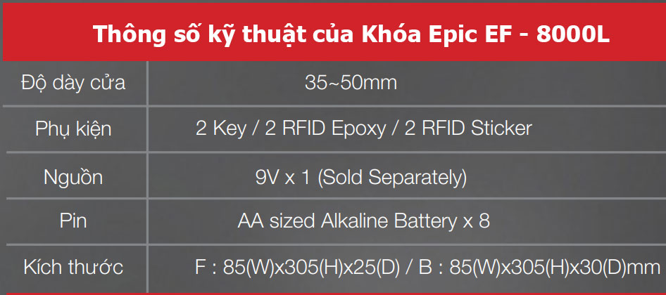 Thông số kỹ thuật điện tử Epic EF - 8000L